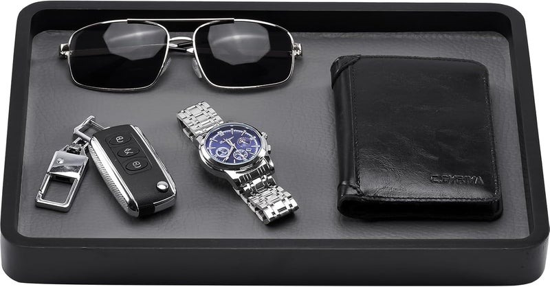 Procase Wooden Valet Tray for Men, Wood Catch-All EDC Organizer, Nightstand, Entryway Bedside Dump Holder, for Wallets, Keys, Watches, Phones, Loose Change, Trinkets -Black - Image 1